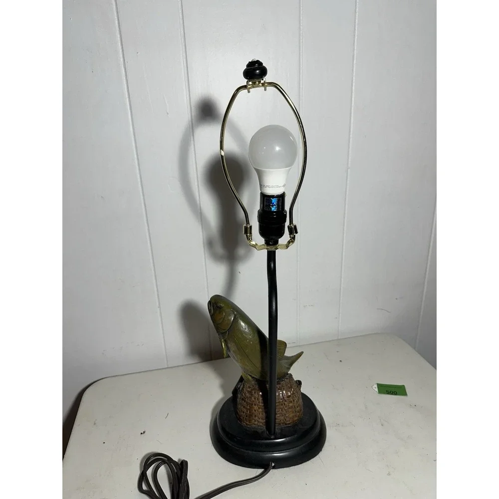Vintage Fishing Fish Table Lamp Resin Trout Bass Cabin Lodge Decor 21